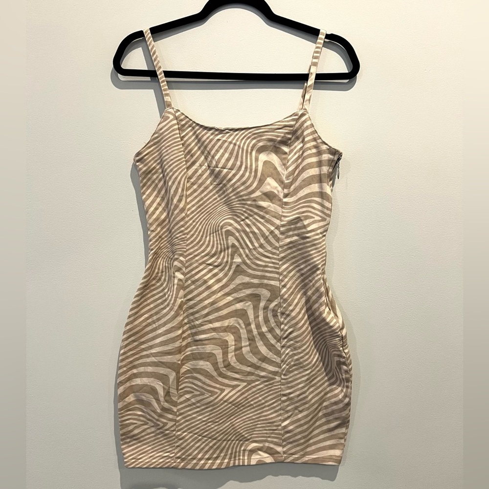 H&M Divided Tan White Zebra Short Mini Bodycon Dress Size S